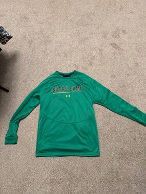 Under Armour Teal Green Notre Dame Short Sleeve Shirt with Navy & Gold Print